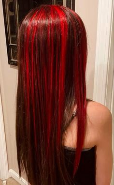 Bright Red Streaks In Brown Hair, Red Highlights On Dark Brown Hair, Red Highlights On Blonde Hair, Red Chunky Highlights In Brown Hair, Haircolor Idea 2024, Bright Red Highlights In Brown Hair, Red Ends On Brown Hair, Red Chunky Highlights