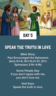 a poster with the words speak the truth in love and an image of jesus talking to two