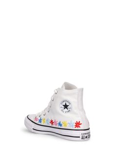 Cotton canvas upper. Front lace-up closure. Logo details. Embroidered details. SmartFOAM insole. Rubber sole Boys Converse, Knitwear Outfit, Embroidered Canvas, Walker Shoes, Stella Mccartney Kids, White Boys, Swim Accessories, Shearling Jacket, Canvas Sneakers