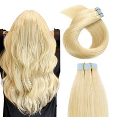 PRICES MAY VARY. 【Salon Quality Hair Extensions】Seamless straight tape in hair extensions.100% premium remy human hair,salon quality,tangle free, shedding free. The remy hair tape in extensions feel smooth and soft. our tape hair extensions can be curled just you like. 【Sticky Blue Tape】Specially developed high-strength invisible tape, double-sided, re-usable, quality tape,made in US. You can replace the tape when required. Easy to install or remove the tape in extensions,can be reusable, we sug Blue Hair Extensions, Color Rubio, Hair Tape, Weft Hair Extensions, Remy Hair Extensions, Bleach Blonde, Quality Hair Extensions, Tape In Hair Extensions, Bleached Hair