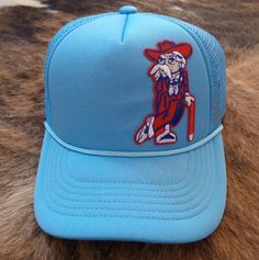 Espy Threads Original Ole Miss Snapback Trucker Hat With Embroidered Colonel Reb Patch. Super Mario Hat, Wolf Hat, Hotty Toddy, Baseball Snapback, Ole Miss Rebels, Nike Hat, New Era Hat, Stocking Cap, Camo Hats