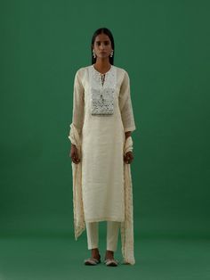 One of our timeless classics, hand-stitched exclusively for your bespoke taste. Channel your desi diva vibes and experience luxury in our all-time favourite festive collection comprising a white Mirror Work Chanderi Tissue Silk Kurta. It comes with mirror work and ghungroo detailing on the yoke, a round neck with tie-up, and quarter sleeves. Fabric: Chanderi Silk Color: White Note: Available in other colors The bottom and dupatta shown in the image are not included with the kurta. Bottom and dup Kurta Set With Dupatta, Silk Kurta Set, Georgette Dupatta, Yellow Satin, Silk Kurta, Festive Collection, White Mirror, Dupatta Set, Mirror Work