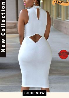 Sexy Open Back Bodycon Dress Trendy Cutout Bodycon Dress, Fitted White Bodycon Dress For Going Out, Fitted White Cutout Bodycon Dress, Fitted Cutout Bodycon Dress, White Fitted Cutout Bodycon Dress, Cutout Bodycon Dress For Going Out, White Bodycon Dress With Cutout, Stretch Bodycon Dress With Cutout For Date Night, Chic Stretch Bodycon Dress With Cutout