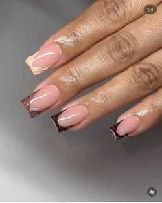 insta: @lacaniaaa #nailart #shortnails #nails Brown French Square Nails, Different Shades Of Brown French Tips, Brown Nails Square Short, Shorties Nails Brown, Thanks Giving Nails Acrylic, Brown French Tip Short Nails, Short Brown Fall Nails, Square Brown French Tip Nails, Fall Short Square Nails Ideas Autumn