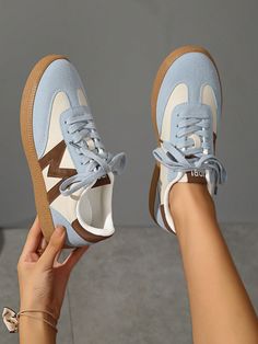 Women's Breathable Blue Casual Sneakers, Spring/Summer New Soft Suede Round Toe Flat Shoes Blue Sporty    Colorblock,Letter    Women Shoes, size features are:Bust: ,Length: ,Sleeve Length: Fall Sneakers, Casual Sneakers Women, Tenis Casual, Casual Shoes Women, Blue Shoes, Soft Suede, Tron, Primavera Estate, Flat Shoes