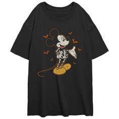 She'll love getting into the spooky spirit of the season with this Disney's Mickey Mouse Skeleton And Bats Juniors' Oversized Graphic Tee. © Disney FEATURES Crewneck Short sleevesFABRIC & CARE Cotton Machine wash Imported Size: Small. Color: Black. Mickey Bleach Shirts, Mickey Mouse Skeleton, Mouse Skeleton, Oversized Graphic Tee, Disney Halloween, Disney Mickey Mouse, Disney Mickey, Gender Female, Fabric Care