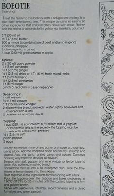 the recipe is written in black and white, with an image of food on it