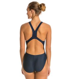 iSwim Essential Solid Wide Strap One Piece Swimsuit at SwimOutlet.com - The Web's most popular swim shop Fitted Swimwear With Moderate Back Coverage And V-back, Fitted Backless Swimwear For Diving, Sports Swimwear With Elastic Stretch, Sports Swimwear With Elastic Stretch Back, Sporty Moisture-wicking Swimwear For Diving, Sporty T-back Swimwear For Swimming, Sporty Nylon Swimwear For Diving, Sporty Swimwear With Built-in Padding, Nylon Racerback Swimwear