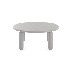 a white table with two legs and a round top on the bottom, sitting against a white background