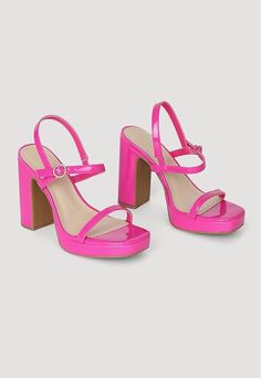 Want to add some spice to your outfit? Our hot pink chunky heels with an open toe and adjustable ankle strap are the perfect choice! Step out in style and make a statement with our playful and quirky design. So go ahead and buckle up, because these heels are ready to add some fun to your wardrobe. Pink Chunky Heels, Hot Pink Heels, Plus Size Belts, Belt Purse, Quirky Design, Pink Heels, Go Ahead, Sale House, Chunky Heels