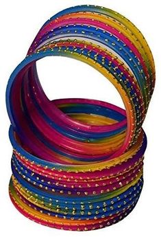 Multicolor Bangle For Party, Plastic Bangle Jewelry For Party, Multicolor Plastic Jewelry For Party, Yellow Plastic Party Jewelry, Plastic Round Jewelry For Parties, Round Plastic Party Jewelry, Elegant Multicolor Bangle For Parties, Festive Party Bracelets, Multicolor Round Bangle For Party