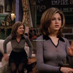 two women in tights are talking to each other on the set of friends tv show