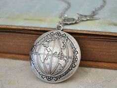 ONE WORLD antique silver world map globe locket by plasticouture World Map Globe, Brass Globe, Silver Locket Necklace, Travel Theme Wedding, Map Globe, Silver Locket, Zirconia Rings, How To Make Rings, Silver Lockets