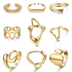 PRICES MAY VARY. VALUE GOLD RINGS SET: You will get 9 pcs 18K gold plated chunky rings with different styles, all of which are chic and attractive. You can combine them with other accessories,various styles can match your different outfits. ADJUSTABLE SIZE: All gold rings are open design,which can be fine-tuned from size 6 to size 9,adjustable size for easy wearing. You can wear them individually or stacked,adjust the size to fit your different fingers for different wearing effects. HIGH QUALITY Gold Chunky Rings, Ring Plate, Thick Ring, Open Rings, Ringe Gold, Chunky Rings, Gold Ring Sets, 18k Gold Ring, Domed Ring