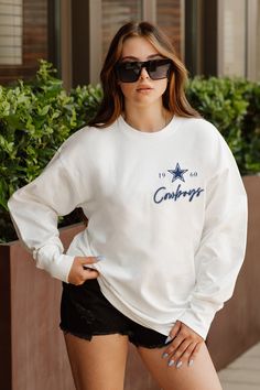 DALLAS COWBOYS DOUBLE MOVE OVERSIZED MIDWEIGHT LONG SLEEVE TEE Dallas Cowboys Game, Dallas Cowboy, Game Day Outfit, Oversized Long Sleeve, Gameday Outfit, Ribbed Neckline, The Energy, Dallas Cowboys, Long Sleeve Tee