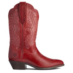 Ariat Ladies Heritage R Toe Rosy Red StretchFit Western Boots 10038433 – Wild West Boot Store Vintage Red Cowboy Boots, Red Cowboy Boots, Boots Store, Clothing Brands, Wild West, Online Retail, Western Boots, Full Grain Leather, Cowboy Boots