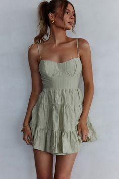 Galilea Tied Back Mini Dress Sage by Selfie Leslie Dress Sage, Beautiful Summer Dresses, Jumpsuit Outfit, Outfit Trends, American Beauty, Casual Summer Outfits, Cute Casual Outfits, Short Dress, Casual Outfit