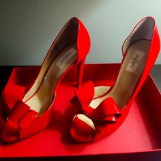 Valentino Garavani Couture Red Patent Leather Bow D'orsay Peep Toe Pump. Brand New-Never Worn. Size 40.5. Valentino Garavani Shoes, Leather Bows, Valentino Garavani, Patent Leather, Shoes Women Heels, Shoes Heels, Pumps, Brand New, Women Shoes