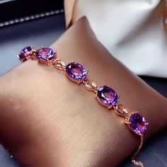 Charm Amethyst Purple Gemstone Bracelet For Women Jewelry Purple Crystal Bracelet, Luxury Purple, Purple Crystal, Jewelry Christmas, Amethyst Bracelet, Rose Gold Bracelet, Amethyst Purple, Christmas Gift Jewelry, Hand Jewelry