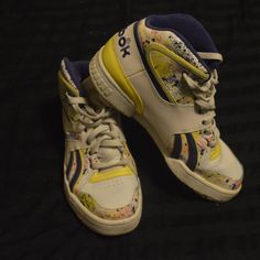 Vintage Reebok High Top Sneakers Size 8 Reebok High Tops, Full Outfits, Reebok Sneakers, Vintage Reebok, Reebok Shoes, Shoes Vintage, Yellow Purple, Vintage Shoes, Mens Shoes Sneakers