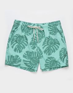 Rsq Tropical Leaf Swim Shorts. Elastic Waistband With Drawstring. Welt Hand Pockets. Back Patch Pocket With Velcro Closure. 5" Inseam. 37% Repreve™ Recycled Polyester, 36% Polyester, 19% Cotton, 8% Spandex. Machine Wash. Imported. | Rsq Tropical Leaf 5'' Swim Shorts Gym Prints, Short Hombre, Swimsuit Ideas, Girl Lifestyle, Rich Girl Lifestyle, Tropical Leaf, Google Lens, Back Patch, Rich Girl