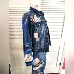 Driftwood Patchwork Denim Jacket Medium Wash Nwt From Our Recently Retired Boutique (30yrs) Great Looking With White & Black Denim Measurements Of Medium Relaxed Fit Denim Jacket With Patchwork, Bohemian Distressed Denim Outerwear, Casual Denim Jacket With Patches In Recycled Denim, Fall Patchwork Recycled Denim Jacket, Denim Blue Recycled Denim Jacket With Patches, Bohemian Distressed Denim Jacket, Dark Wash Recycled Denim Jacket With Patchwork, Dark Wash Patchwork Denim Jacket In Recycled Material, Patchwork Denim Jacket