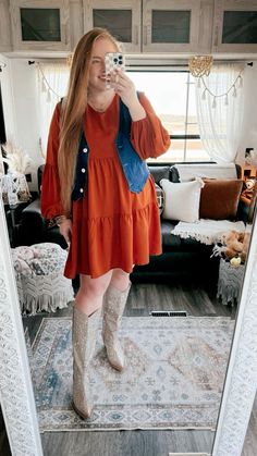 This look is perfect for a concert 🧡dress | amazon dress | orange dress | orange Amazon dress | ruffle dress | boots | cowgirl boots | amazon rhinestone cowgirl boots | rhinestone cowgirl boots | amazon boots  | Amazon finds | Amazon fashion | Amazon outfit | Amazon must haves  | Amazon look | concert look | concert outfit | concert finds | concert must haves | Amazon concert outfit | country concert | Morgan wallen concert | Taylor swift concert | concert season | denim vest | amazon denim vest | free people dupe | amazon free people dupe | free people denim vest dupe Concert Dress