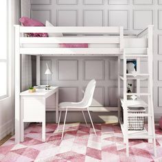 Component Max & Lily Desk For High Loft Bed White High Loft Bed, Loft Bed Desk, Loft Beds For Teens, Girls Loft Bed, Loft Beds For Small Rooms, Bed For Girls Room, Beds For Small Rooms, Loft Bed Plans, Loft Bed With Desk