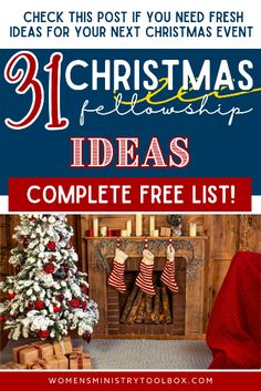 a christmas tree with stockings hanging from it and the words 31 christmas ideas complete list