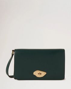 Lana Wallet on Strap | Mulberry Green High Gloss Leather | Women | Mulberry Designer Crossbody Wallet With Detachable Strap, Modern Evening Wallets With Detachable Strap, Leather Evening Bags With Card Slots, Evening Crossbody Bag With Card Slots, Evening Leather Shoulder Bag With Card Slots, Classic Leather Wallet On Chain For Office, Luxury Crossbody Shoulder Bag With Card Slots, Green Leather Evening Wallets, Classic Evening Wallets With Detachable Strap