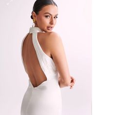 Brand New With Tags! Satin Dress With Open Back Backless White Dress, White Backless Dress, Off White Dress, White Halter Dress, Dress With Open Back, Off White Dresses, Crochet Maxi Dress, Cutout Maxi Dress, Black Satin Dress