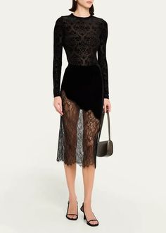 FRAME Velvet Lace Midi Skirt - Black | Editorialist Lace Midi Skirt, Velvet Lace, Black Midi Skirt, Lace Midi, Skirt Black, Midi Skirt, Great Deals, Top Brands, Velvet