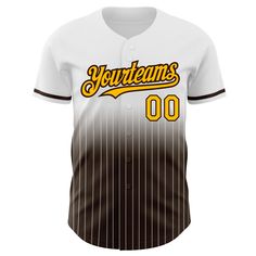 a baseball jersey with the number 00 in yellow and brown on it, that is worn by your team