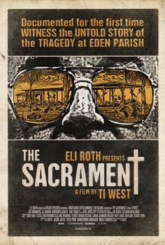 the sacrament movie poster with sunglasses on it's face and an image of a