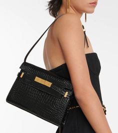 Manhattan Small croc-effect leather tote Chic Business Shoulder Bag With Gold-tone Logo, Modern Business Shoulder Bag With Gold-tone Logo Plaque, Black Shoulder Bag With Gold-tone Logo For Office, Business Shoulder Bag With Gold-tone Logo Plaque, Formal Black Shoulder Bag With Gold-tone Logo Plaque, Elegant Shoulder Bag With Gold-tone Logo And Top Handle, Elegant Top Handle Shoulder Bag With Gold-tone Logo, Formal Top Handle Shoulder Bag With Gold-tone Logo, Elegant Shoulder Bag With Top Handle And Gold-tone Logo