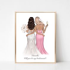 This is a fully customized wedding art print of bride and bridesmaid by your photo provided. Add your personalization: 1. Send me photos of dresses/hairstyles/bouquet to email shop@lalanaarts.com2. Add wording if desired 3. Add names if desired Available sizes:5x78x108.5x1111x17Frames are NOT includedQUALITY:Printed on thick professional and premium quality art paper (acid-free paper with matte finish)PACKING:Illustrations arrive in a clear cello protective sleeve in a "no-bend" photo mailer. Th Dresses Hairstyles, Wedding Illustration, Portrait Wedding, Dress Hairstyles, Wedding Art, Wedding Keepsakes, Party Prints, Brides And Bridesmaids, Wedding Favours