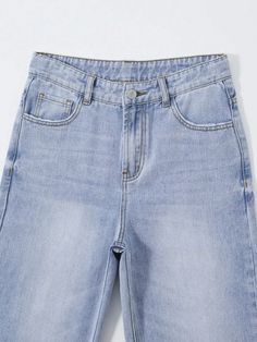 Details:Button \nFit Type:Loose \nDetails:Pocket \nDetails:Zipper \nClosure Type:Zipper Fly \nColor:Light Wash \nPattern Type:Plain \nType:Straight Leg \nWaist Line:Natural \nLength:Long \nFabric:Non-Stretch \nMaterial:Denim \nComposition:90% Cotton \nComposition:7% Viscose \nComposition:3% Polyester \nCare Instructions:Machine wash, do not dry clean \nPockets:Yes \nBody:Unlined \nSheer:No \n Cat Whiskers, Versatile Outfits, Vintage Casual, Casual Street Style, Girls Jeans, Teen Girls, Straight Jeans, Elastic Waist, Straight Leg