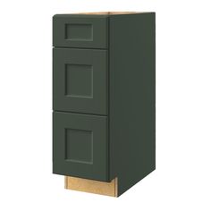 a green cabinet with two drawers on the bottom and one drawer open to reveal something