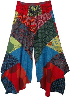 Mixed Patchwork Hippie Bell Bottom Palazzo Pants | Multicoloured | Split-Skirts-Pants, Patchwork, Misses, Vacation, Beach, Gift, Floral, Printed, Riding, Baggy Wide-leg Patchwork Pants, Hippie Wide Leg Patchwork Pants, Colorful Cotton Wide Leg Pants, Colorful Wide Leg Cotton Pants, Hippie Wide-leg Patchwork Pants, Baggy Multicolor Wide-leg Pants, Baggy Wide Leg Multicolor Pants, Bohemian Wide Leg Bottoms With Patchwork, Festival Patchwork Wide Leg Bottoms