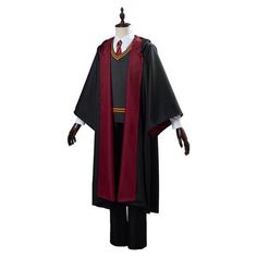 a male mannequin dressed in a harry potter robe and cap, standing on a white background