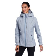 Our newest waterproof shell for all things alpine (and in town too). Lightweight 3-layer construction, highly breathable, with superior weather protection. Great for winter skiing, spring climbing, and hiking through summer and fall. Models shown are 5'9" to 5'11" tall, wearing size S/4, L/12, or XXL/18. Winter Skiing, Eddie Bauer Women, Anniversary Sale, Jacket Sale, The Outdoors, Eddie Bauer, Medium Blue, Color Options, Rain Jacket