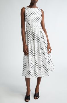 This polka-dot cotton midi dress is part of D&G's Mambo collection inspired by styles of the '40s and '50s combined with the iconography of American pin-ups. Hidden back-zip closure Scoop neck Sleeveless 100% cotton Dry clean Made in Italy Designer Clothing D&g Dress, White Polka Dot Dress, Pin Ups, Cotton Midi Dress, Mambo, Dress Sleeveless, Nordstrom Dresses, Dress Patterns, Clothing Items