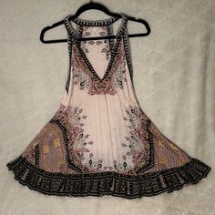 Brand: Free People Condition: Nwt (New With Tags); Never Worn Size: Us Size Medium Fabric/Material: 100% Rayon Care: Machine Wash Cold With Like Colors; Line Dry Style: Flowy, Sleeveless, V Neck, Ivory, And Pink, Bohemian Mini Dress Perfect For Summer Feel Free To Reach Out With Any Questions! Pink Printed Sleeveless Summer Dress, Printed Pink Sleeveless Summer Dress, Pink Printed Sleeveless Dress For Summer, Casual Sleeveless Dresses With Boho Print, Casual Sleeveless Dress With Boho Print, Casual Sleeveless Boho Print Dresses, Boho Print Sleeveless Sundress For Spring, Bohemian Printed Sleeveless Dress For Spring, Pink Sleeveless Mini Dress With Floral Print