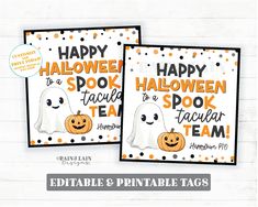 two printable halloween cards with the words happy, spooky, and jack - o'- lantern on them