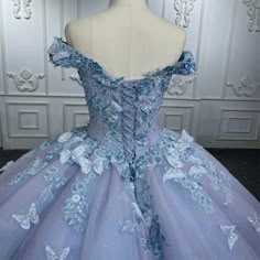 Off the Shoulder Quinceanera Dresses 3D Butterflies Sweet 15 16 Party Ball Gowns | eBay Butterfly Themed Quinceanera Dress, Quince Dresses Unique, Elegant Quinceanera Dresses, Dress Off Shoulder, Dress Quinceanera, Quinceanera Themes Dresses, Mermaid Prom Dresses Lace, Quinceanera Dresses Blue, Floral Prom Dresses