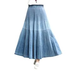 Introducing our bohemian pleated denim skirt from the 2023 Spring-Summer Collection. the perfect blend of boho and fashion!Why It's Your Must-HaveThis skirt is the perfect embodiment of chic boho style. Crafted with a folded design and a elongated length. it exudes an effortless elegance. while the ornamented detailing adds a touch of femininity. The high-waisted form and rubber closure provide a comfortable fit and a look that's sure to turn heads.Key Highlights: Bohemian Beauty: Capture the ti Summer Non-stretch Denim Skirt, Trendy Non-stretch Skirt For Spring, Non-stretch Denim Skirt For Summer, Non-stretch Denim Skirt With Frayed Hem, Spring Non-stretch Denim Skirt, Spring Bohemian Wide Leg Denim Skirt, Spring Bohemian Wide-leg Denim Skirt, Bohemian Wide Leg Denim Skirt For Spring, Bohemian Cotton Denim Skirt For Summer