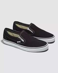 Vans | Classic Slip-On Wide Black Classics Shoe Black Slip On Vans, Mens Vans Shoes, Black Slip On Sneakers, Vans Outfit, Black Vans, Vans Slip On, Wide Shoes, New Sneakers, Vans Classic Slip On