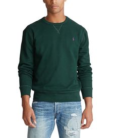 From Polo Ralph Lauren&#x2C; this sweatshirt features:signature embroidered pony at the left chestcrewneck with a v-insetlong sleeves with ribbed cuffsribbed hemcotton/polyester/elastanemachine washImported Solid Color Crew Neck Polo Sweater, Fleece Sweatshirt With Ribbed Cuffs, Long Sleeve Fleece Sweatshirt With Ribbed Cuffs, Classic Crew Neck Sweats For Fall, Sporty Long Sleeve Polo Sweater With Ribbed Cuffs, Sporty Long Sleeve Polo Sweater With Ribbed Collar, Green Long Sleeve Polo Sweater With Ribbed Cuffs, Fleece Sweatshirt With Ribbed Crew Neck, Casual Green Polo Sweater With Ribbed Cuffs