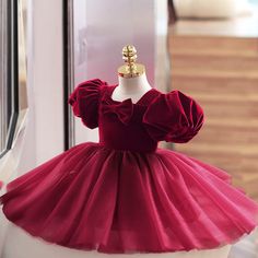 Girl Christmas Dress Baby Girl Flower Dress Girl Wine Red Bow Cake Puf – marryshe Red Princess Dress For Christmas Dress-up, Cute Red Holiday Dress For Dress-up, Red Princess Dress For Winter Dress-up, Fitted Princess Dress With Ruffles For Christmas, Fitted Christmas Princess Dress With Ruffles, Cute Princess Dress With Puff Sleeves For Parties, Fitted Red Princess Dress For Winter, Fitted Holiday Princess Dress With Ruffles, Red Fitted Princess Dress For Winter