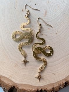 Celestial Snake Drop Earrings Witchy Earrings Gift for Her - Etsy Celestial Snake, Witchy Earrings, Villain Era, Golden Snake, Era Fashion, Snake Earrings, Funky Jewelry, Brass Charms, Fantasy Jewelry